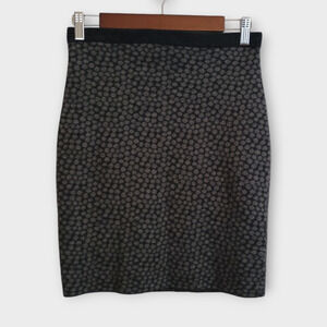Eileen Fisher Skirt XS Merino Wool Felted Knit Polka Dot Jacquard Pencil Gray